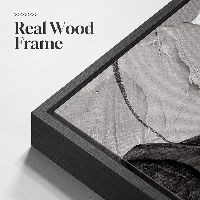 Large Framed Black and White Gray Abstract Canvas Wall Art, Set of 3 Piece Contemporary Paintings Artwork for Walls, Modern Minimalist Prints Pictures for Living Room Hallway Office Wall Decor, Total 30x60 Inch