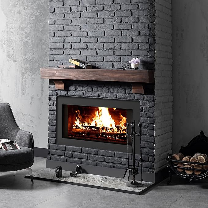 BoscoMondo Rustic Fireplace Mantel Shelf with Corbels- Pine Wood - Wall Decor, Mounted Farmhouse Shelving (66", Dark Brown)