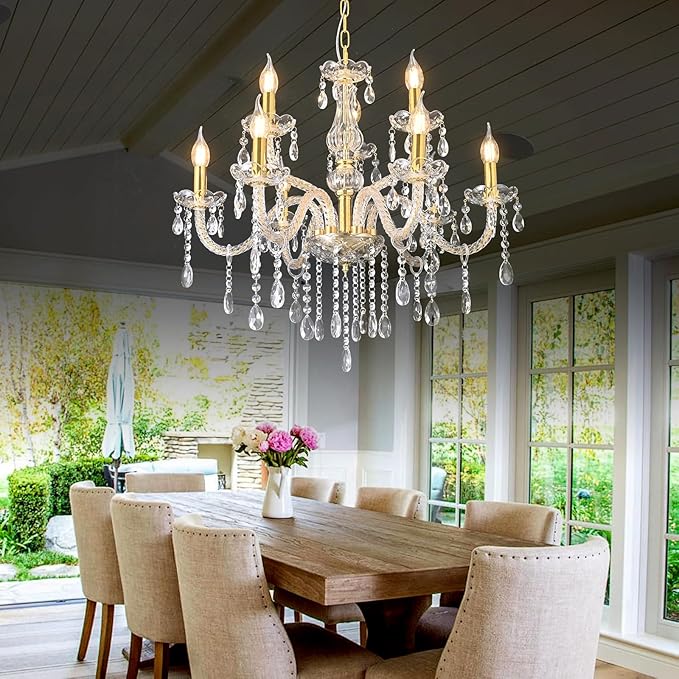 MALOSA Large Gold Crystal Chandeliers for Bedroom,Living Room,Dining Room 9 Lights
