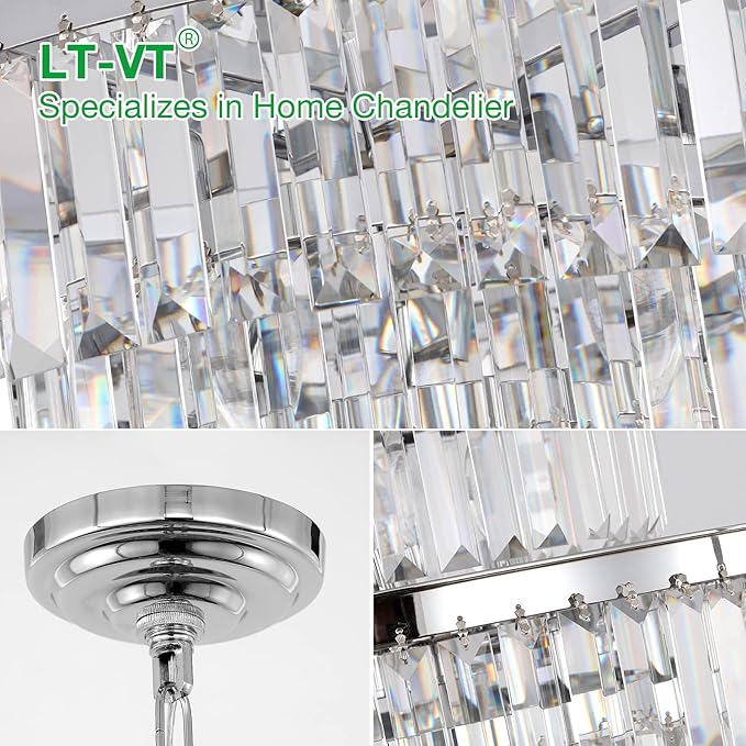 Chrome Modern Style Crystal Chandeliers & LightsRound Hanging Classic, Pendant Ceiling Chandelier Lighting Fixture 5-Tier for Dining Room Living Room(Chrome,24 inch)