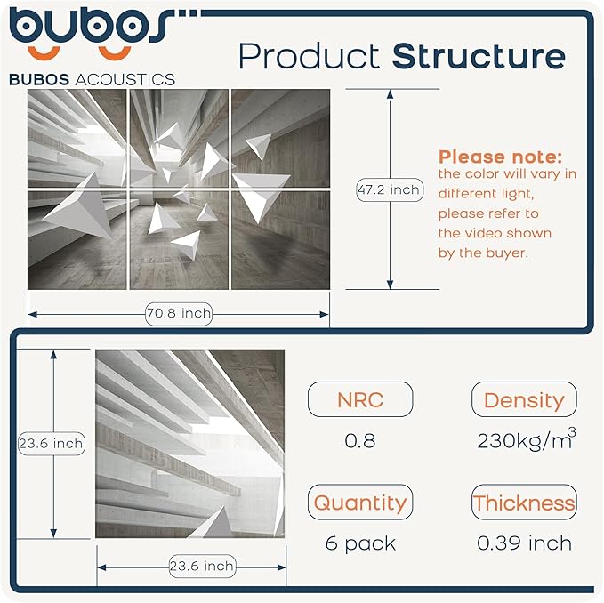 BUBOS 6 Pack Art Acoustic Panels Soundproof Wall Panel,70.8X47.2 Inches Large Sound Absorbing Panel,Self-Adhesive Decorative Acoustical Wall Panels, Acoustic Treatment for Home Office（Space）