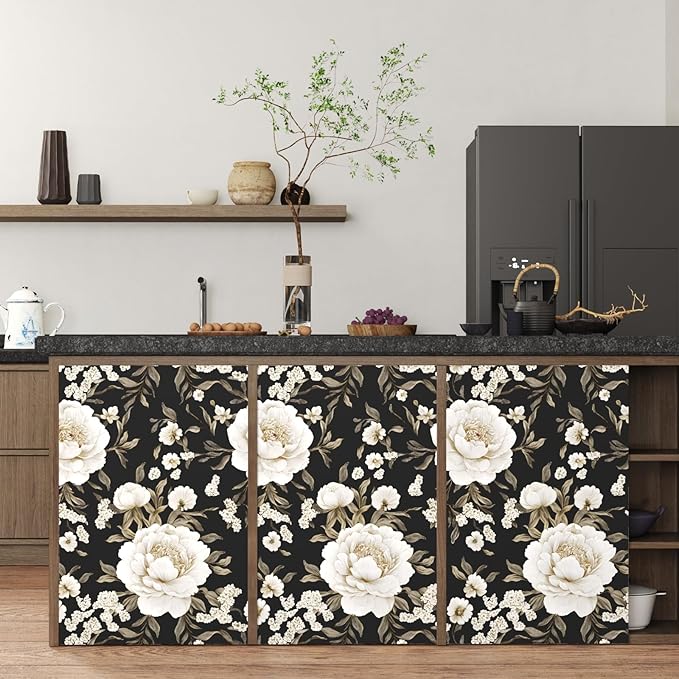 Boho Wallpaper Peel and Stick Dark Floral Wallpaper for Cabinet 17.5in x393in Vintage Contact Paper Waterproof Self Adhesive Modern Flowers Leaf Wall Paper for Room Walls Bathroom Decor