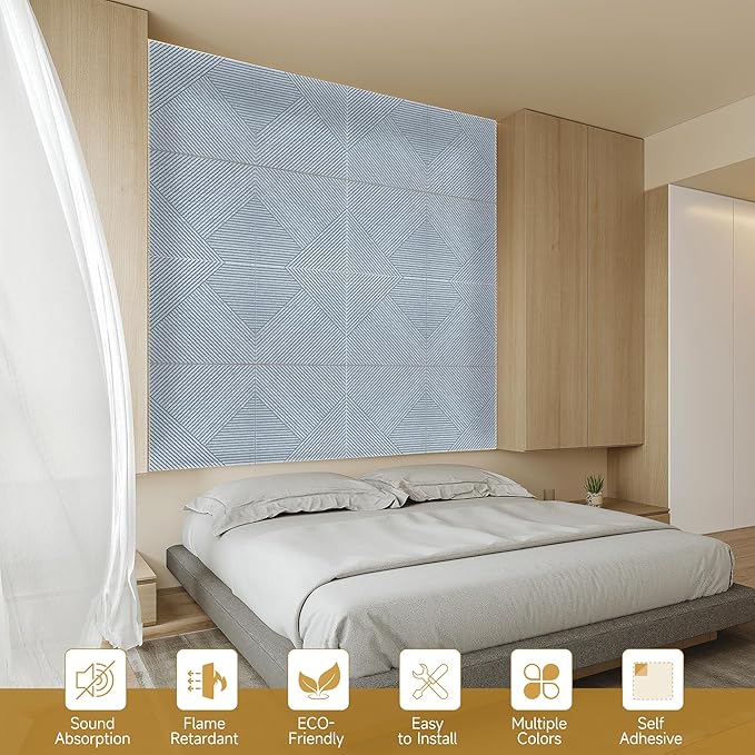 Acoustic Panels for Wall and Ceiling - 6 Pack 2'x2'x0.4",Self-Adhesive 3D Decorative Wall Panels,Silver Grey