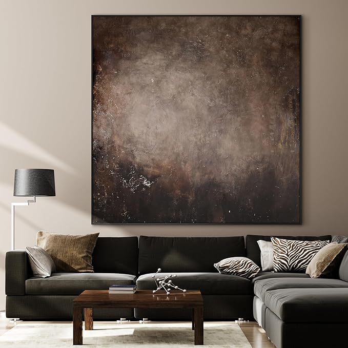 36"x36" Large Framed Wall Art - Industrial Dark Brown and Black Grunge (Frame Assembly Required)