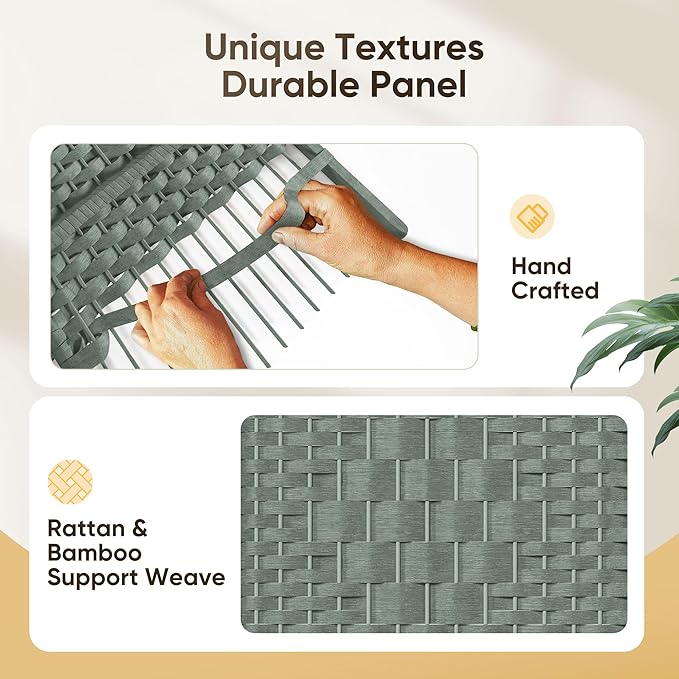 JOSTYLE Folding Privacy Room Divider, 4 Panel Screen Divider 6 ft. Tall Freestanding Extra Wide Rattan Room Partition Wall Separation Dividers, Grey