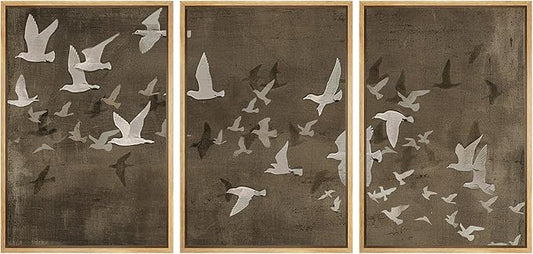 MUDECOR Framed Wall Art Print Set Flock of Abstract Birds in Flight Earthy Tones Illustrations Modern Art Boho Decorative Colorful Chic for Living Room, Bedroom, Office - 16"x24"x3 Natural