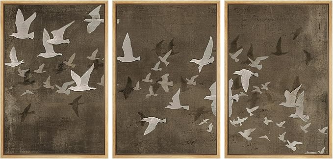 MUDECOR Framed Wall Art Print Set Flock of Abstract Birds in Flight Earthy Tones Illustrations Modern Art Boho Decorative Colorful Chic for Living Room, Bedroom, Office - 24"x36"x3 Natural