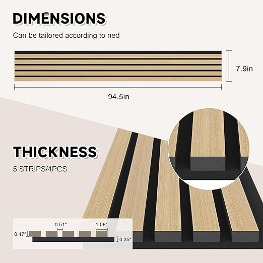 2 Pack Wood Slat Wall Wood Paneling,95 x 8 in Soundpoof Wooden Engineered Wooden Slat Wall Panels,Stylish Acoustic Wall Panels for Interior Walls Decor with Felt Backing,Oak
