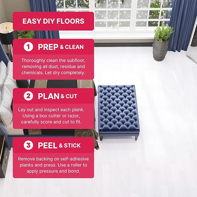 LUCiDA SURFACES Luxury Vinyl Flooring Tiles-Peel and Stick Floor Tile for DIY Installation-36 Wood-Look Planks-Blanc-BaseCore-54 Sq. Feet