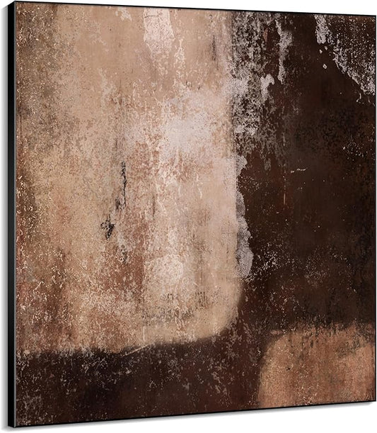 72"x72" XL Framed Wall Art - Rustic Earthy Brown and Beige (Frame Assembly Required)