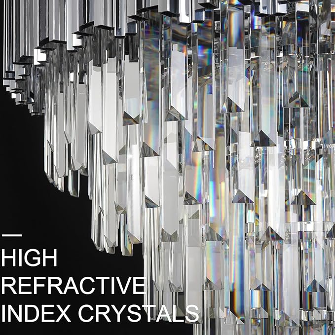 Modern Chandeliers for Entryway Foyer High Ceiling Round Long Crystal Lighting Fixtures Hanging Chandelier Chrome for Living Room Foyer Entrance Dining Room Bedroom