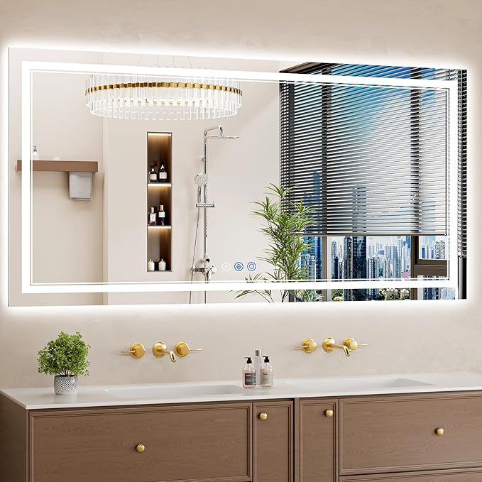 30"x60" LED Bathroom Mirror with Lights, Anti-Fog, Backlit + Front Lit, Dimmable, Led Vanity Mirror for Wall, Lighted Bathroom Mirror, 3 Colors, Shatter-Proof Tempered Glass