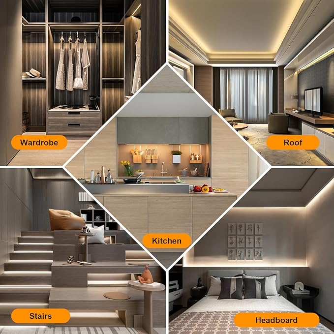 LED Strip Light Outdoor Waterproof LED Light Strip 9.84 Foot Adhesive LED Tape Lights SMD 2835 Warm White 3000K for Bedroom Kitchen Under Cabinet Lighting(Warm White, 9.84ft)