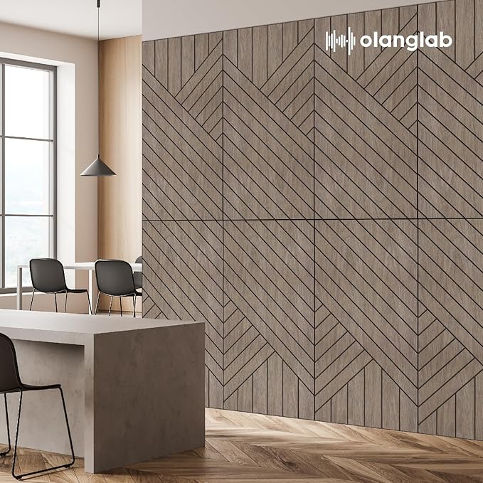 Olanglab Wood Veneer Wall Panels 6 Pack, 24‘’X48‘’ Sound Absorbing Panels for Noise Reduction, Diadonal Stripe