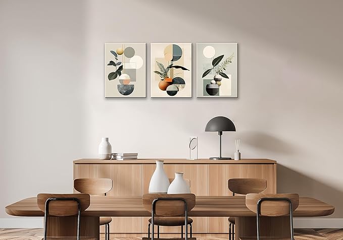 NAN Wind Modern Minimalism Wall Decor Set of 3 Boho Wall Art Mid-Century Framed Botanical Plant Geometric Canvas Art Abstract Minimalist Art Prints For Living Room Bedroom Kitchen Office Home Decor
