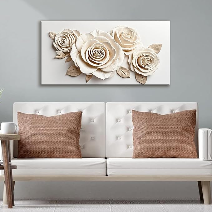 Canvas Art Wall Decor Print Paintings White Flower Wall Art Prints Pictures Decor Ready To Hang Pictures For Bedroom Bathroom And Office Kitchen Home Wall Decor Artwork 20"×40"
