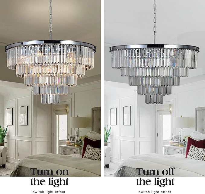 Crystal Chandelier Modern Chandeliers Lighting Pendant Ceiling Light Fixture 5-Tier for Dining Room Living Room Bedroom W28'' Chrome Finished 10 Lights