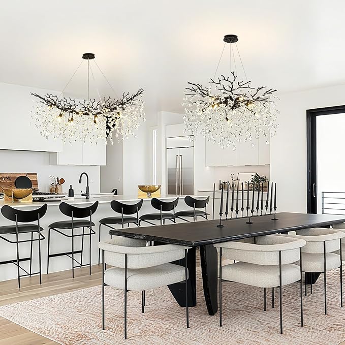 Modern Tree Branch Black Crystal Chandelier，Contemporary 10-Light Pendant Lighting with K9 Clear Crystal 31.5" Luxury Farmhouse Chandeliers for Church Living Room Kitchen Bedroom
