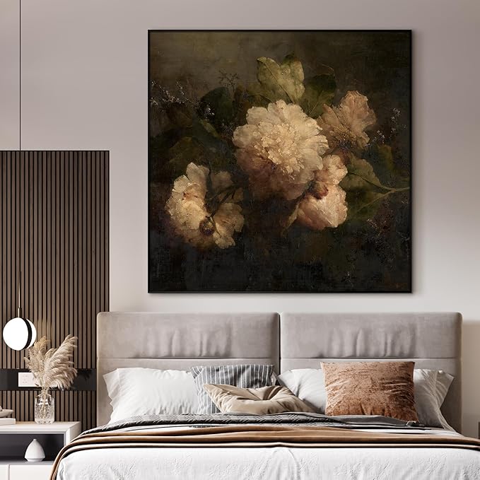 36"x36" Large Framed Wall Art - Vintage Floral Still Life (Frame Assembly Required)