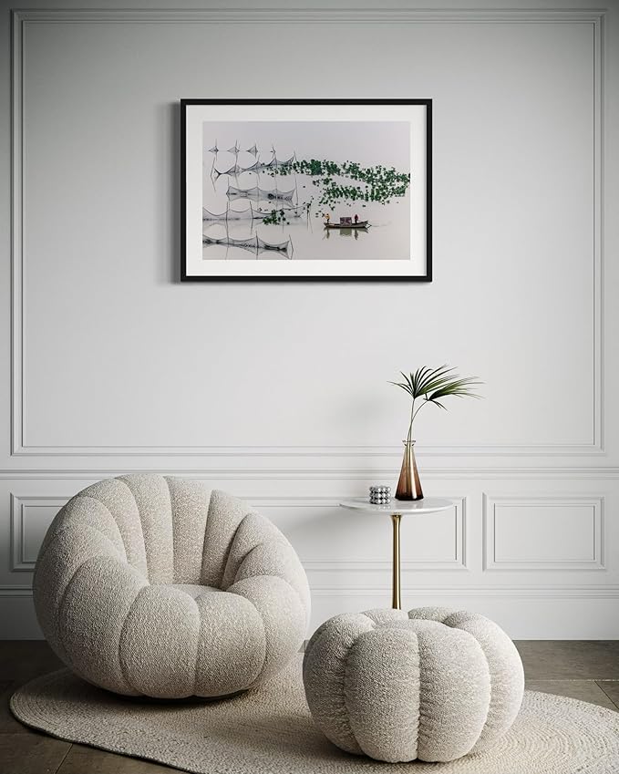 Oriental Beauty: Stunning Feng Shui Landscape Wall Art Prints for Home Decor in 3 Sizes (Tranquil Waters: Traditional Fishing Scene, 20" x 30")
