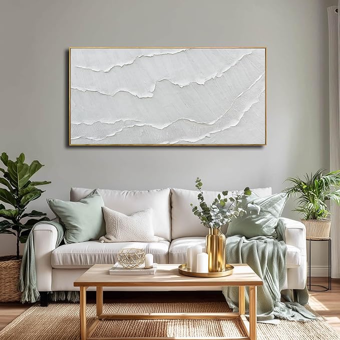 Abstract Artwork Gray-White Framed maximalist Flat printing Wall Art Wave poster Neutral Print Poster For Bedroom Living Room Office Decor 24x48 Inch