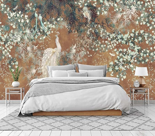 Cliouar-Wall Mural Wallpaper for Bedroom Living Room White Peacock 103" x 69"(Not Self-Adhesive)