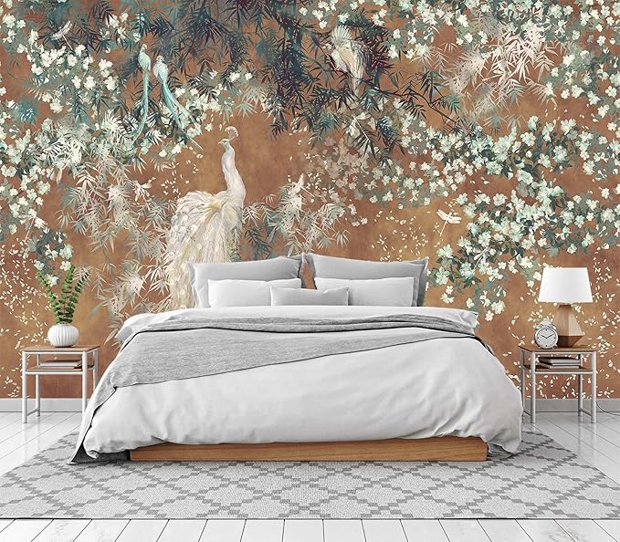Cliouar-Wall Mural Wallpaper for Bedroom Living Room White Peacock 158"x110"(Not Self-Adhesive)