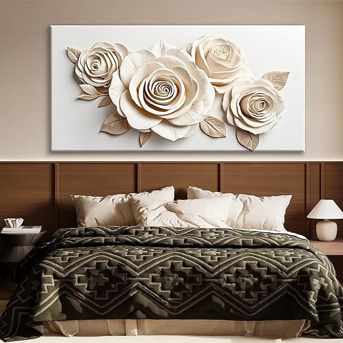 Canvas White Wall Art Living Room Home Wall Decor Modern Canvas Art Wall Decor 29x58 Inches Large Flower Wall Art Elegant Picture For Bedroom Hotel Office Artwork