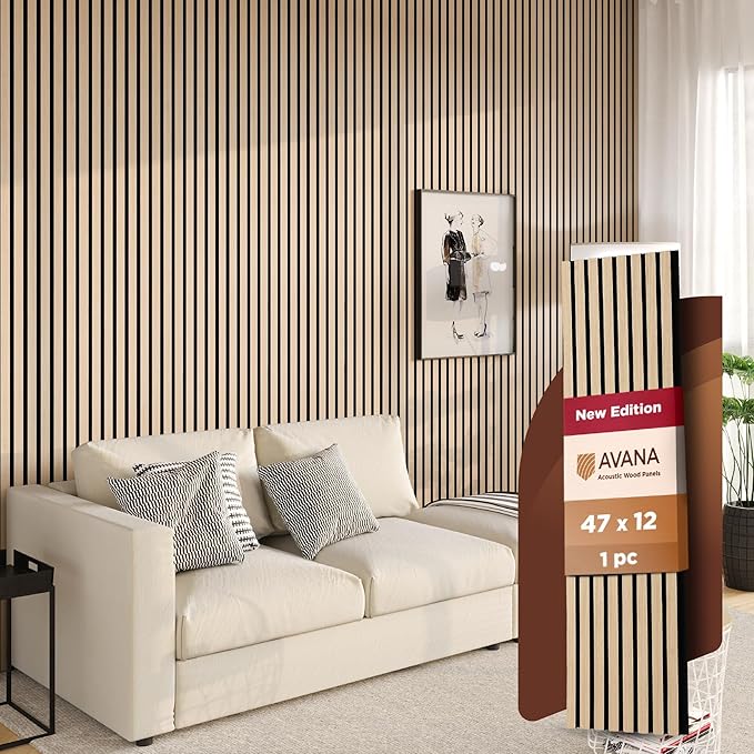 Avana Modern Acoustic Wood Wall Panels – 47.2 x 12.6 Inch White Oak Acoustic Panels 1 PC – Wall Panels for Interior Wall Decor For Homes, Offices, Studios – Sturdy And Durable Wood Panels for Wall