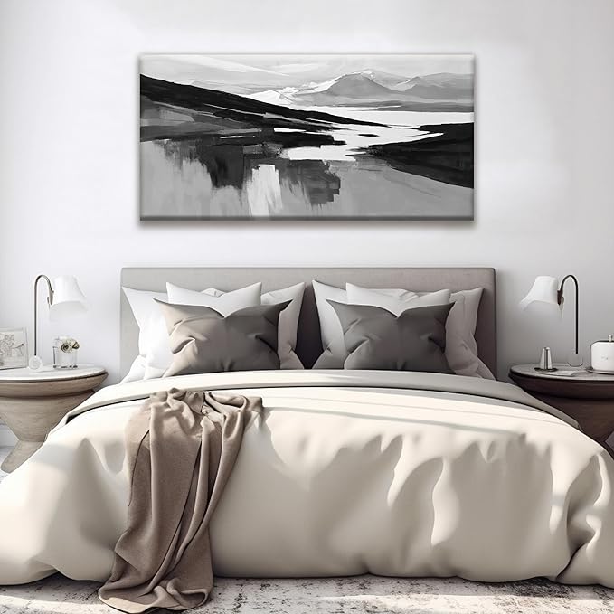 Abstract Wall Art Decor Grey White Wall Art Painting Canvas Art Wall Decor Prints Minimalist Abstract Black Wall Decor For Living Room Wall Bedroom Kitchen Office Artwork 24"×48"