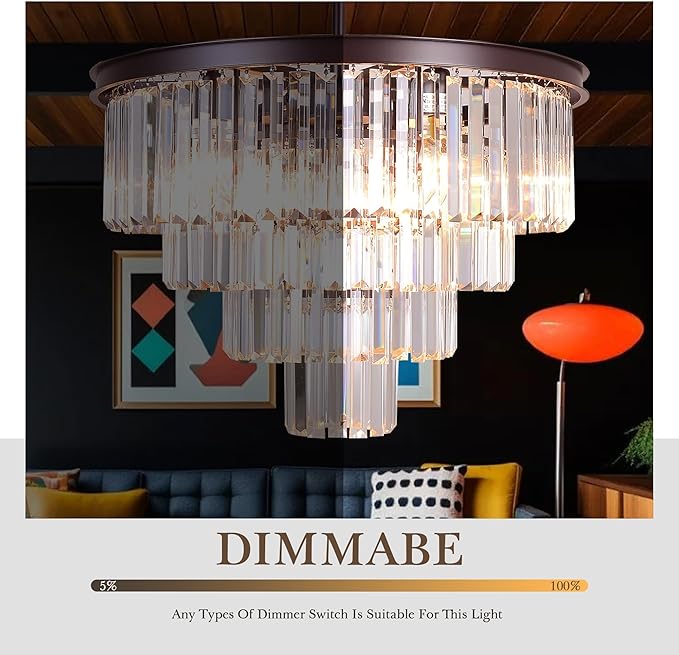 Oil Rubbed Bronze Crystal Modern Contemporary Chandeliers Pendant Ceiling Light 4-Tier Chandelier Lighting for Dining Room Living Room Bedroom Girls Room Dia 18"