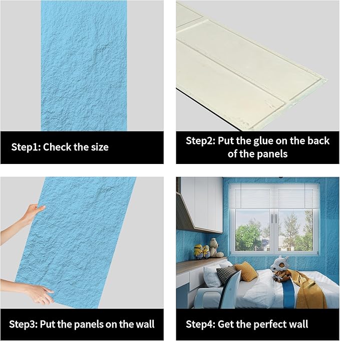 4PCS PU Wall Panels Stone Texture for Interior Wall Decor|3D Wall Panels with Lake Blue Stone Texture|47.24"*23.62" (Lake Blue)