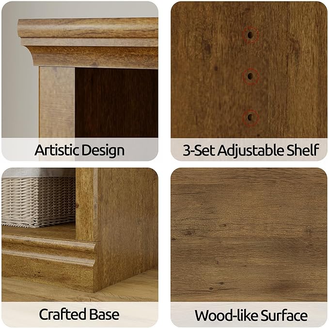 70 in Tall Bookcase, White Bookshelf Open Storage 5-Tier Shelves, 33 inch Wide Floor Standing Indoor Furniture, Book Cases for Home School Library Office Bedroom Kids, Vintage Oak 5 Tiers