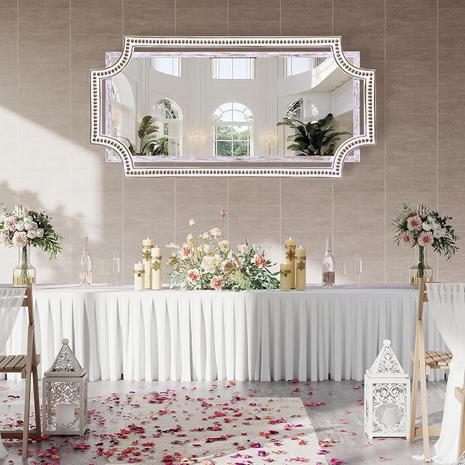 24" X 47" Wooden Farmhouse Large Wall Mirror, Rustic Art Decorative Full Length Mirrors for Living Room, Bedroom, Bathroom, Entryway - Hang Horizontally or Vertically