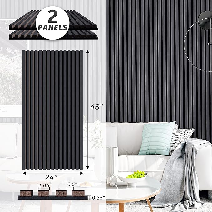 Acoustic Panels Sound Absorbing Wood Wall Panels for Interior Wall Decor 2 Pack 48x24 Inch, Wooden Panels TV Wall Decor Decorative Noise Cancelling Wainscoting Panels for Bedroom, Living Room