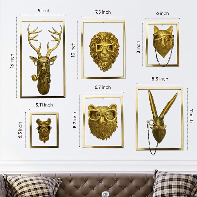 AYDIA Vintage Gold Animal Head Wall Decor, Faux Rabbit Head, Rabbit with Glasses, Vintage Wall Decor, 3D Sculpture, Gift Ready, Home Decor Art for Living Room, Office, Bedroom.