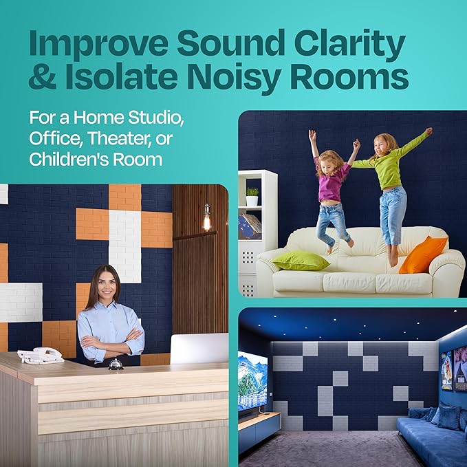 Acoustic Panels 18-Pack Soundproof Wall Panels 12"X12"X0.4" Brick Style Sound Panels Premium Sound Dampening Panels Easy Self Adhesive Installation - [Denim Blue]