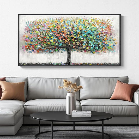 Large Framed Tree of Life Colorful Wall Art, Modern Canvas Prints Paintings Artwork for Walls, Bright Big Tree Pictures for Living Room Fireplace Dining Room Bedroom Office Wall Decor 30x60 Inch