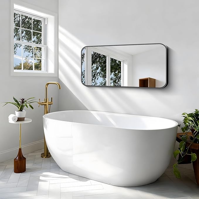 BONEWEI 20x40 inch Bathroom Mirror,Black Rectangle Mirror,Wall Mounted Bathroom Frame Vanity Mirror with Round Corner for Bedroom Living Room,Entryway Hangs Horizontal or Vertical