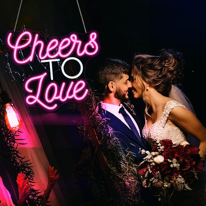 Cheers to Love Neon Sign, Neon Signs for Wall Decor LED Neon Light Up Signs Home Decor for Bedroom Business Club Party Bars Shop Decoration USB Operated
