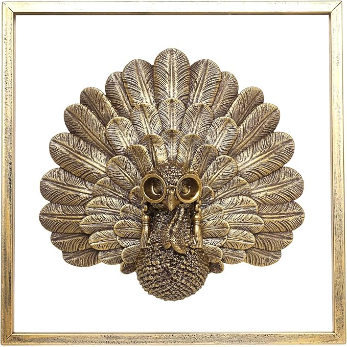 Animal Heads Wall Decor ( Includes Metal Frame) Christmas Indoor Decor Resin Animals Sculptures Head Wall Hanging Thanksgiving Decoration Gold vintage Wall Sculpture for Living Room Bedroom Office(Turkey)