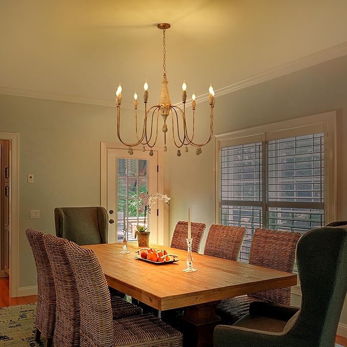 38.5" Large Farmhouse Chandeliers for Dining Room, 9-Light French Country Lighting Fixtures, Rustic Vintage Wood Chandelier for Bedroom Kitchen Island Living Room Foyer Stairway