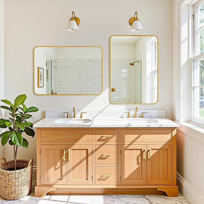 Antok Wall Mirror, 24"x36" Bathroom Vanity Mirror, Anti-Rust HD Tempered Glass, Wall Mounted Mirrors for Living Room, Entryway, Gold Frame, Rect