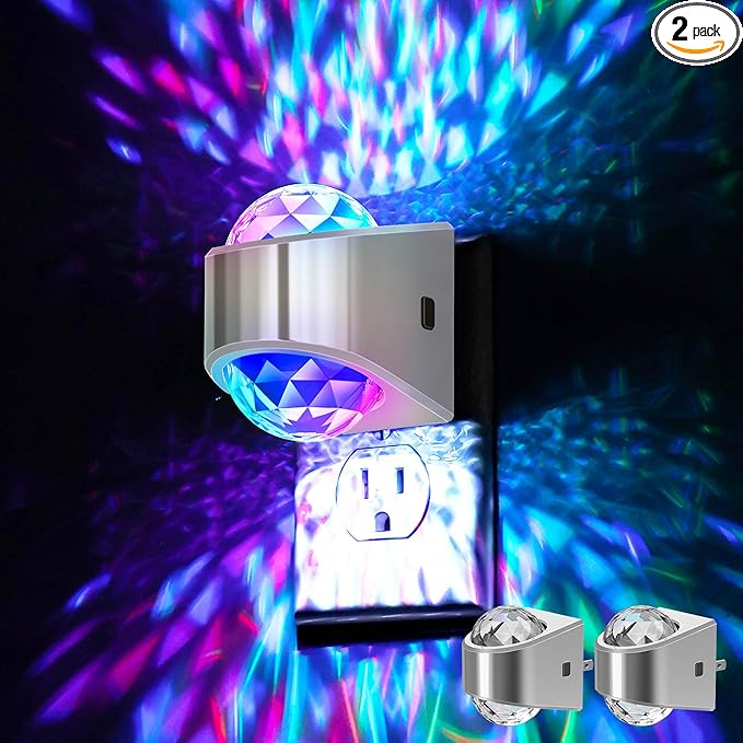 Night Lights Plug into Wall, Star Projector for Bedroom, Silver Night Light Projector for Kids, 9-Color RGB Galaxy Nightlight with Dusk to Dawn Sensor for Bathroom, Gaming Room Decor Gifts, 2 Pack