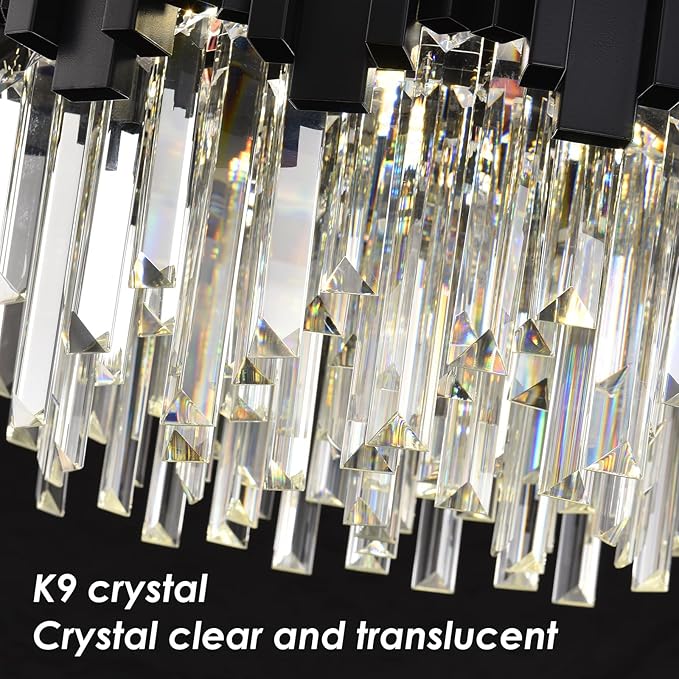 Black Crystal Chandelier Modern Crystal Chandelier for Dining Room Living Room 9-Light Round Contemporary Chandeliers Ceiling Hanging Pendant Light Fixture for Entryway Foyer Bedroom Staircase W22"