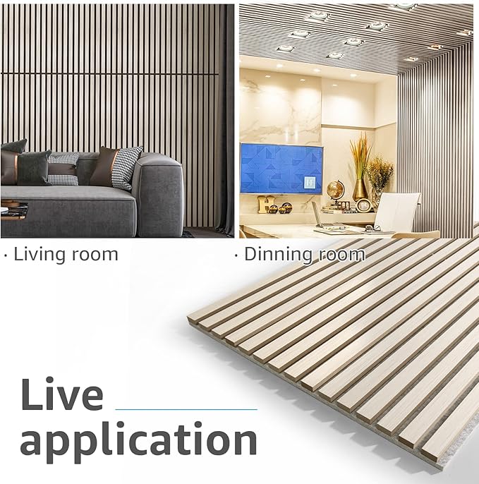 Art3d 2 Wood Slat Acoustic Panels for Wall and Ceiling - 3D Fluted Sound Absorbing Panel with Wood Finish - White Elm