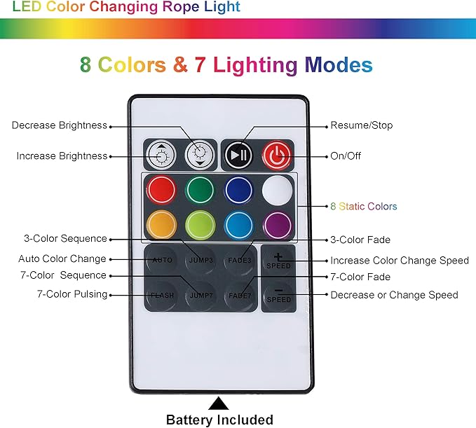 33ft Flat Flexible LED Rope Lights, Color Changing RGB Strip Light with Remote Control, 8 Colors Multiple Modes, Plug in Novelty Light, Connectable and Waterproof for Home Kitchen Indoor Outdoor Use…