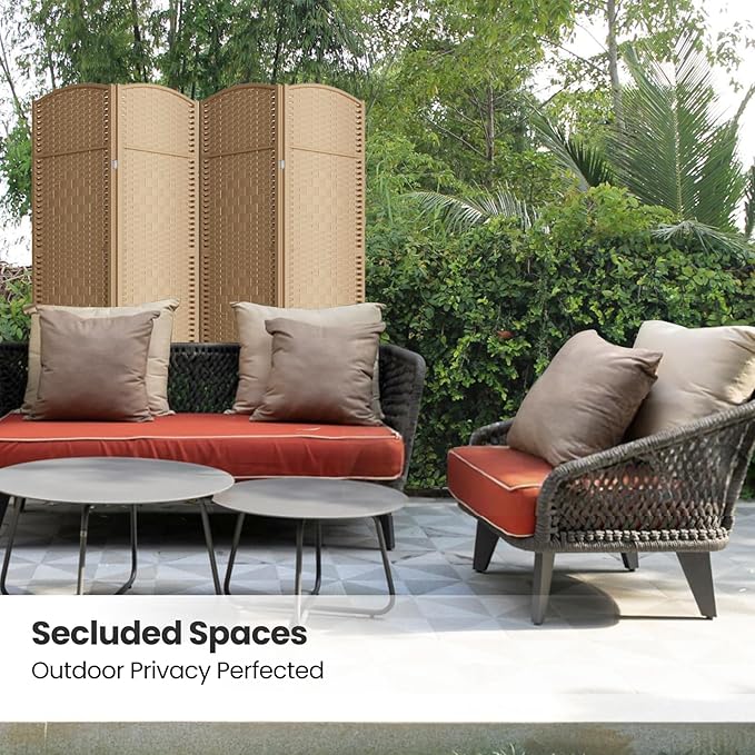 6 ft. Tall Room Divider and Folding Privacy Screen, Weave Fiber Foldable Panel Wall Divider with Diamond Pattern Weaved & 4 Panel Room Screen Divider Separator, Freestanding Room Divider