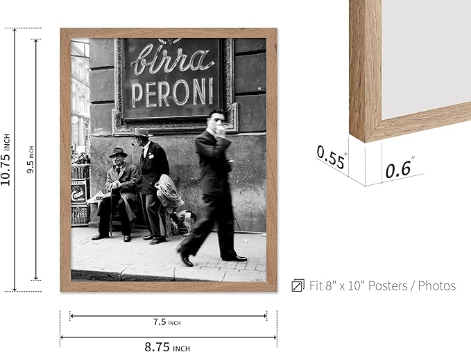 Poster Master Vintage Photograph Poster - Travel Print - Men in a Street of Napoli, Italy, Black & White, Minimalist - Gift for Artist, Friend - Wall Decor for Home, Office, 8x10 Beige Framed