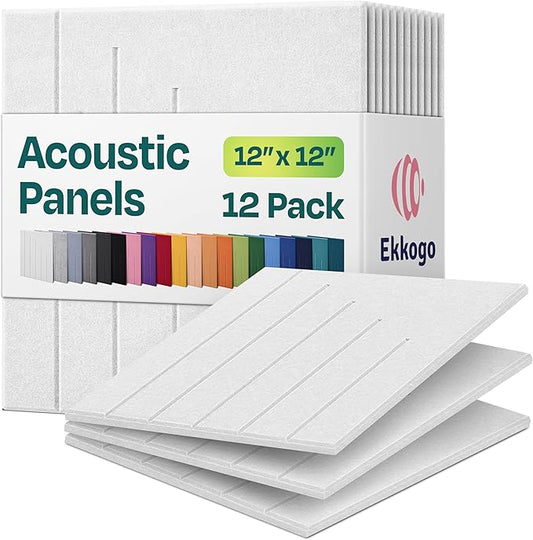 Acoustic Panels 12-Pack Soundproof Wall Panels 12"x12"x0.4" Decorative Sound Dampening for Your Home, Office, Studio, Bedroom & More with Unique LineWave Carving [White]